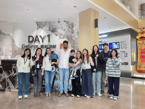 George Group service team with overseas clients at the Foshan showroom