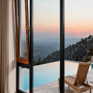 Luxe mixed-material two-tone casement window with solid wood and uPVC frames