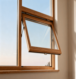 Classic cozy walnut solid wood casement window with tilt-opening
