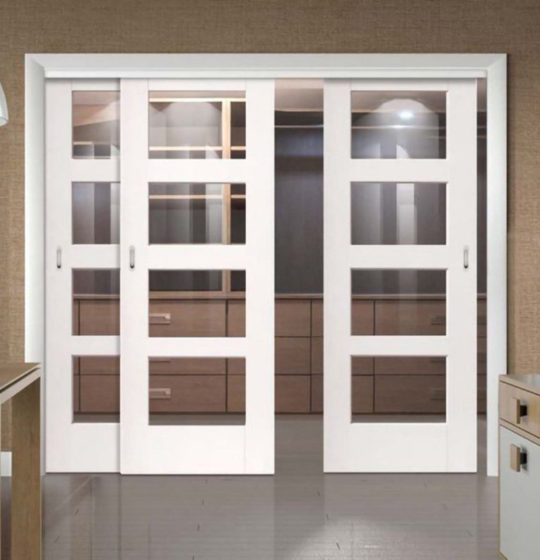 Modern industrial charcoal crisscross French sliding doors with frosted glass