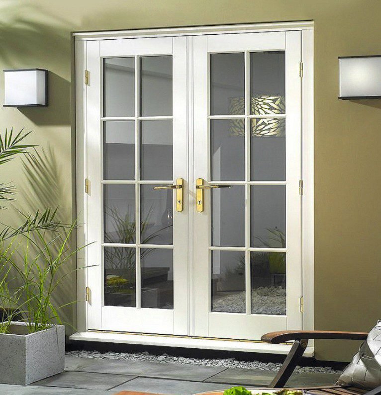 Mediterranean rustic terracotta lattice French outdoor doors with patio view