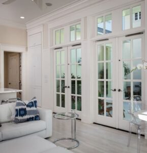 Coastal light luxury mint multi-panel double french door storm doors with clear glass