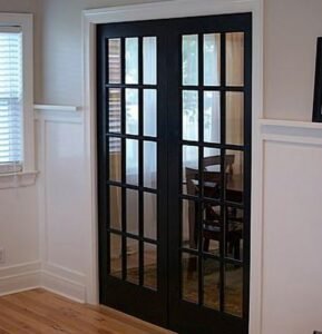 Modern elegance black grid French interior doors with stainless steel hardware