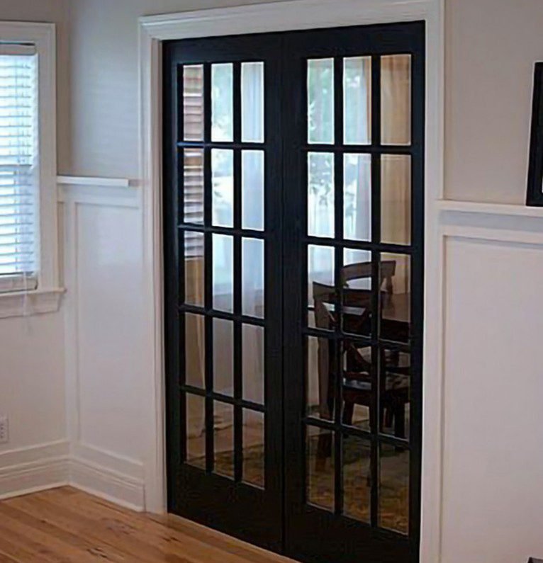 Modern elegance black grid French interior doors with stainless steel hardware