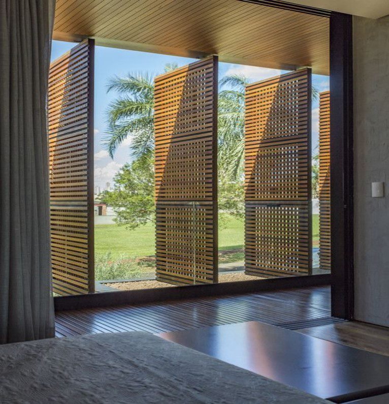 Solid mahogany wood louvered window