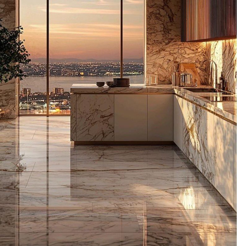 Warm White Vein Marble Floors