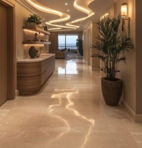 Beige Minimalist Corridor Marble Floors