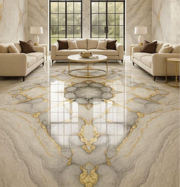Artistic Gold Inlay Marble Floors