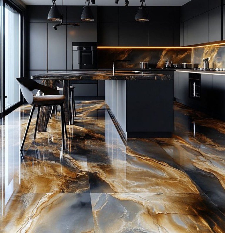Dark Gold Vein Marble Floors