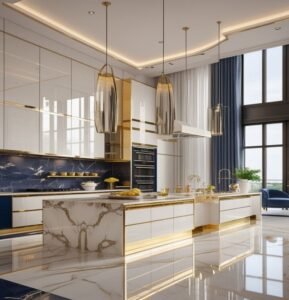 Gold-Accent Marble Countertops