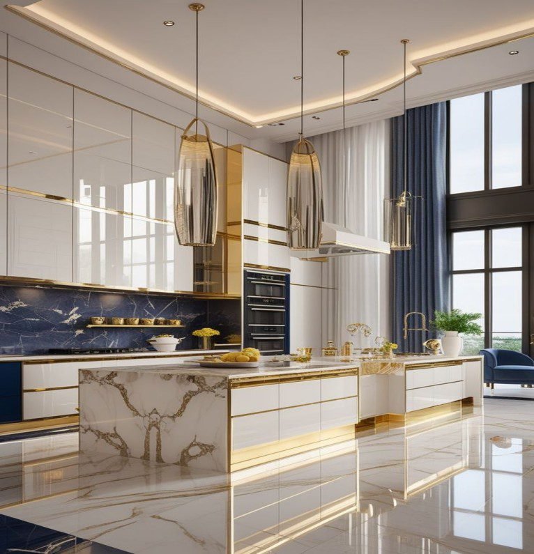 Gold-Accent Marble Countertops