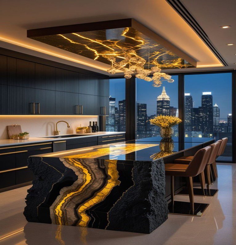 Black Gold Vein Marble Countertops