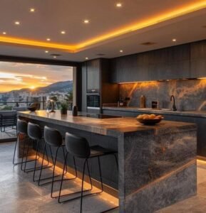 Dark Gray Orange Vein Marble Countertops