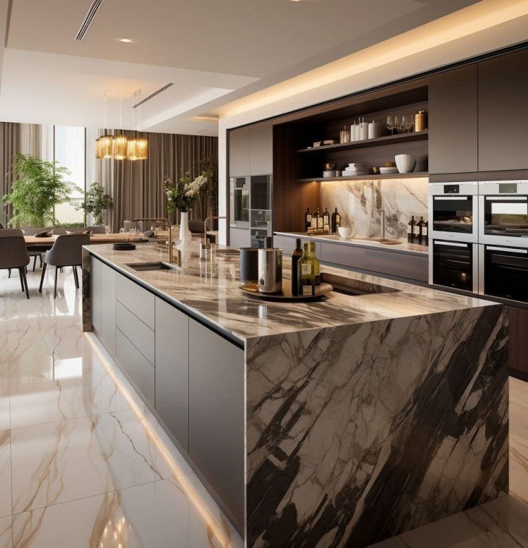 Dark Gray Black Vein Marble Countertops