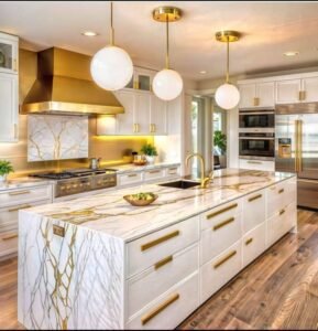 White Gold Vein Marble Countertops