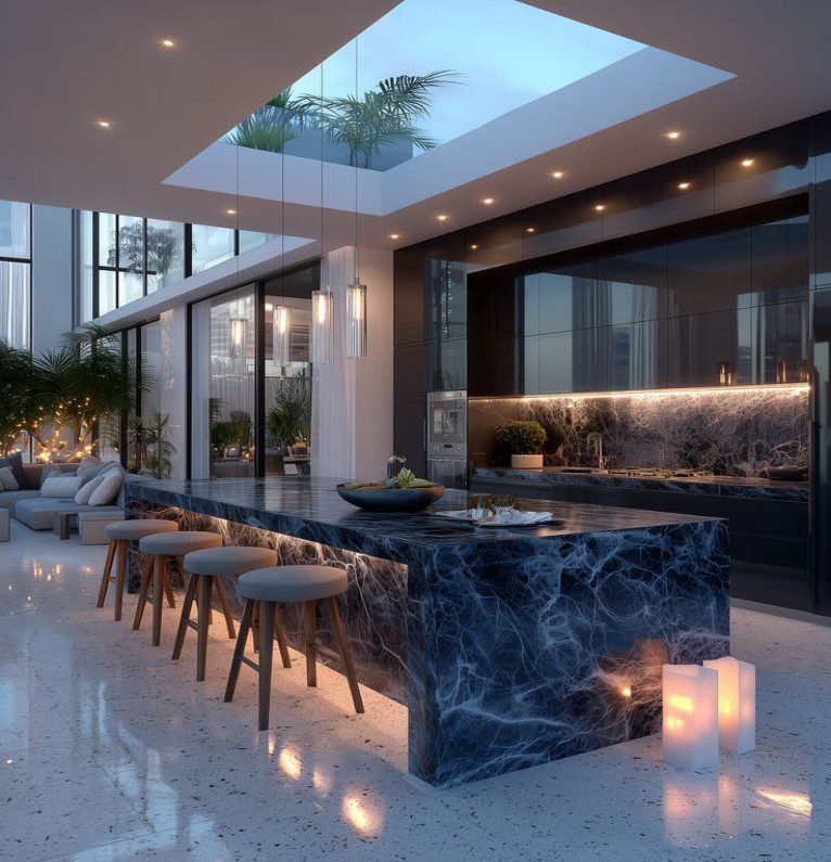 Deep Blue Vein Marble Countertops