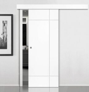 Ultra minimalist white blocked panel uPVC sliding door