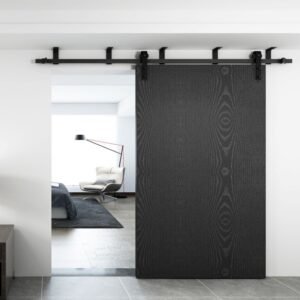 High-end rustic dark gray patterned MDF sliding barn door