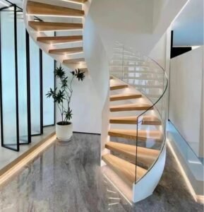Wood Glass LED Modern Spiral Staircase