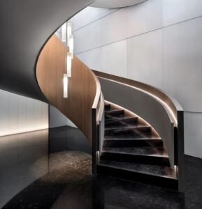 Dark Marble Wood Spiral Staircase