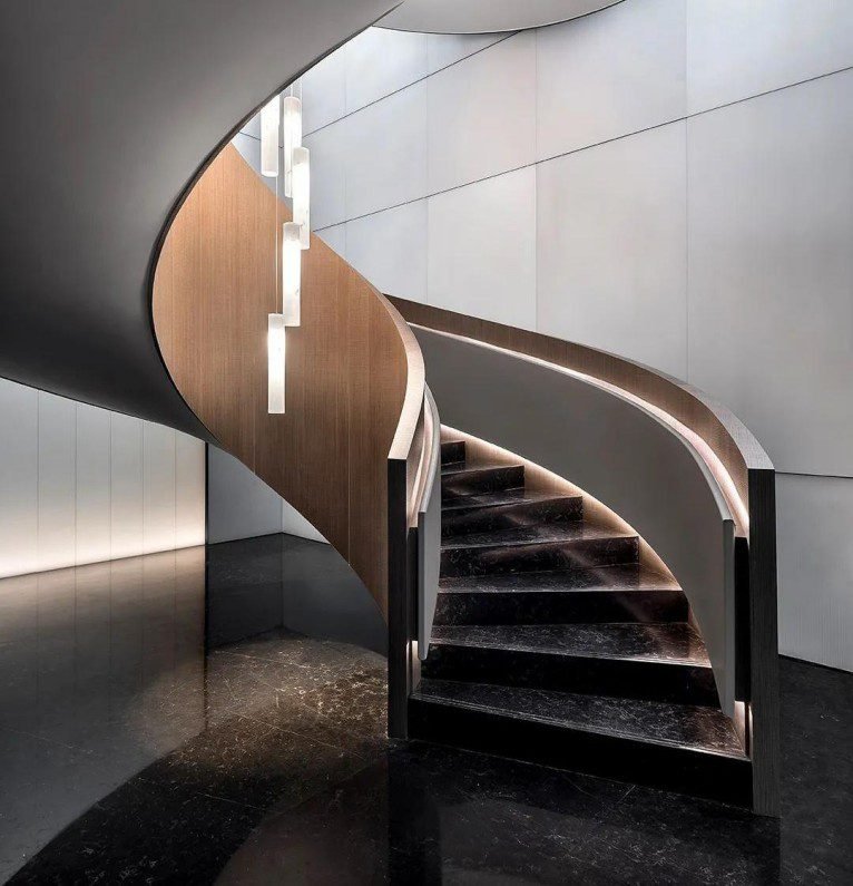 Dark Marble Wood Spiral Staircase