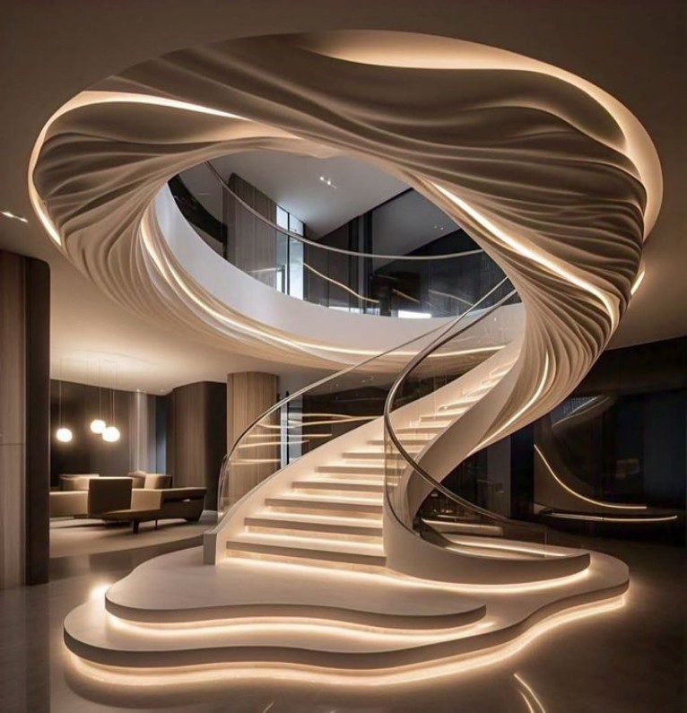Wave Illuminated Spiral Staircase