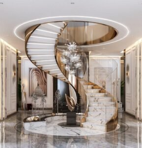Marble Gold Luxury Spiral Staircase
