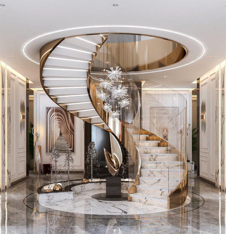 Marble Gold Luxury Spiral Staircase