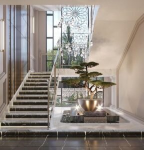 Marble Iron Bonsai Luxury Straight Staircase