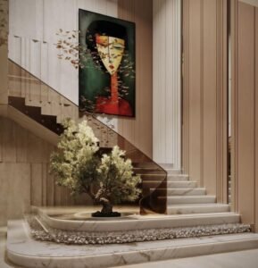 Marble Art Plant Straight Staircase