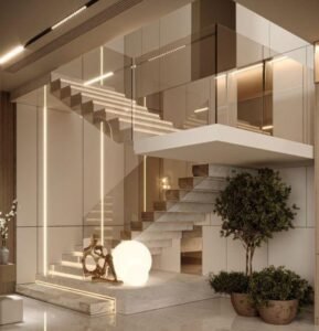 Glass Metal Warm Lit Straight Staircase