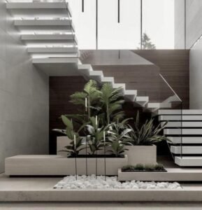 White & Glass Straight Staircase