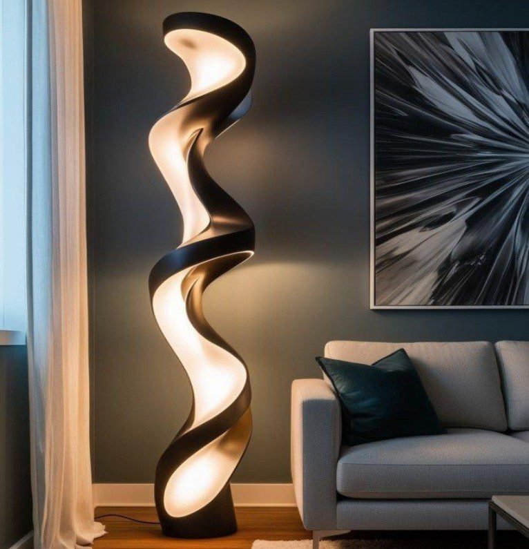 Black Spiral Arc Floor Lamp