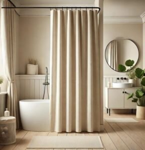 Beige Linen Boho Shower Curtain