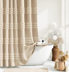 Textured Beige Boho Shower Curtain