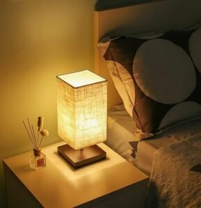 Linen Square Warm Bedside Lamp