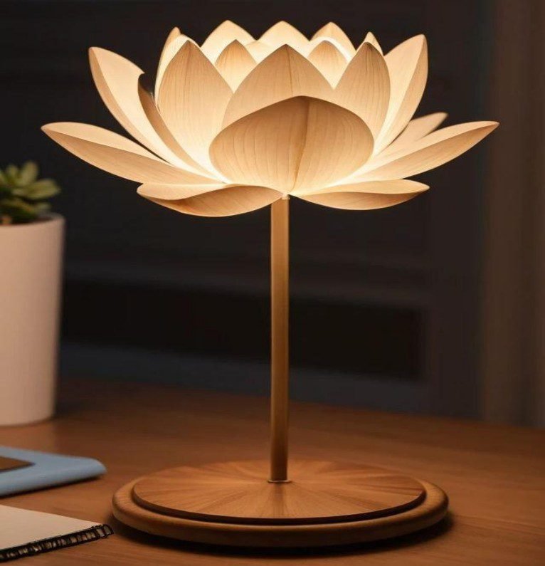 Wooden Lotus Flower Bedside Lamp