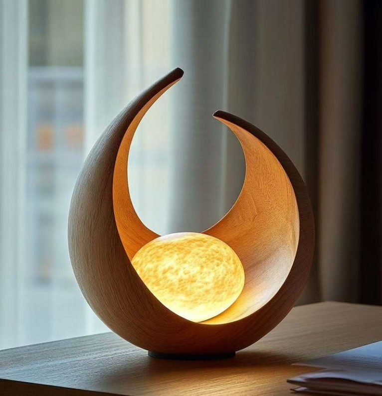 Wooden Crescent Moon Bedside Lamp