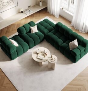 Green Velvet Cloud Sofa boasts bold color, chic stylish, crafted with velvet material, add dynamic charm to artistic living spaces.