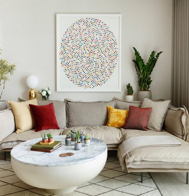 White Marble Round Coffee Table features minimalist design, marble texture, add elegant charm to modern living spaces with its unique shape.