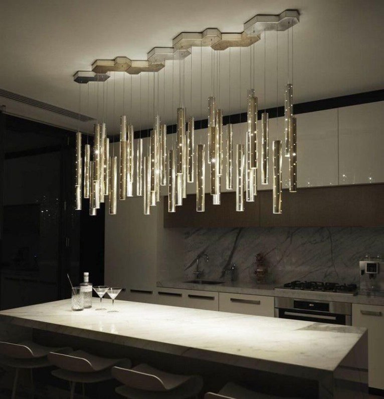 Linear Metal Tube Chandelier