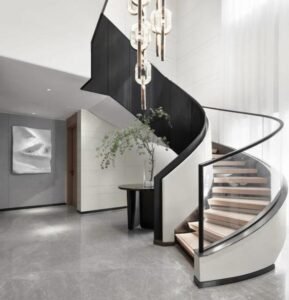 Black White Glass Curved Staircase