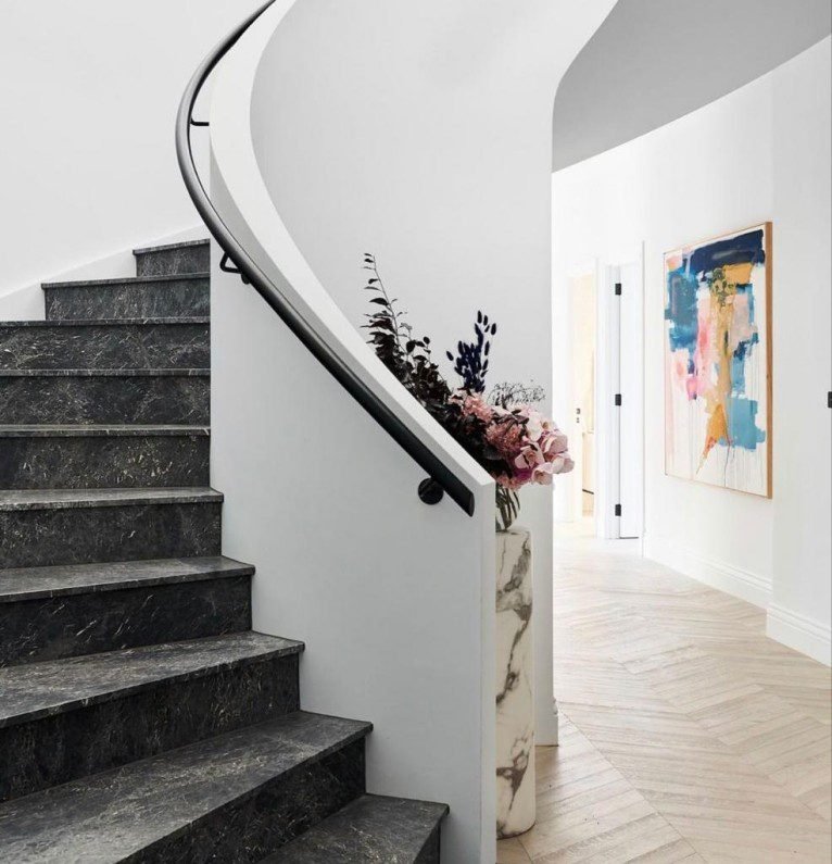 Black Marble White Curved Staircase