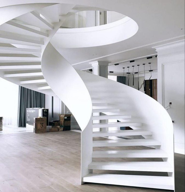 All White Curved Staircase
