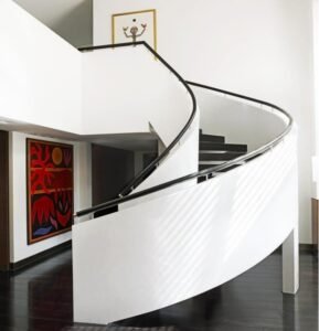 White Black Rail Curved Staircase