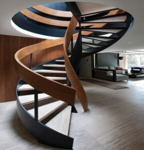 Black Metal Wood Curved Staircase