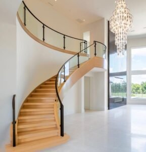Light Wood Glass Curved Staircase