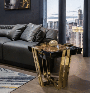 Black Marble Artistic End Table features artistic design, marble texture, add creative charm to artistic living spaces with its unique structure.