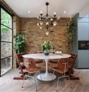 Vintage Yellow Faux Brick Wall Panels showcase weathered brick texture, retro stylish, crafted for nostalgic design, add warm charm to retro dining spaces.