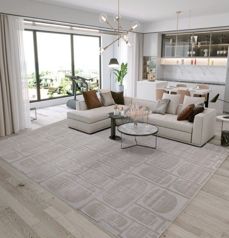Beige Textured Geometric Flatweave Carpet